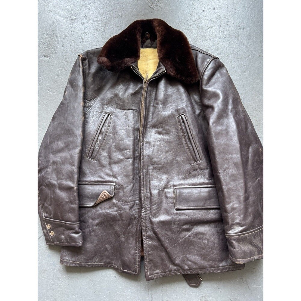 Vintage 50s Hercules Steerhide Leather Jacket Shearling Lined M/L 22.5x29.5